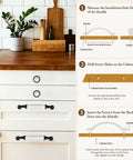 Slick Farmhouse Cabinet Knobs And Pulls Set 12 Piece Hardware Kit featuring installation steps on a kitchen cabinet.