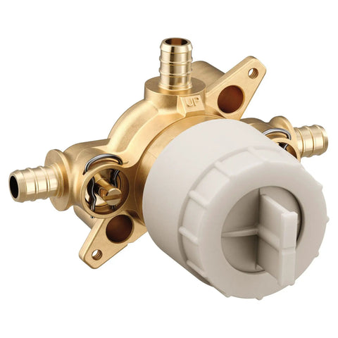 MCORE 3 Port Shower Mixing Valve With Crimp Ring PEX Connections And Integrated Stops, brass and plastic components