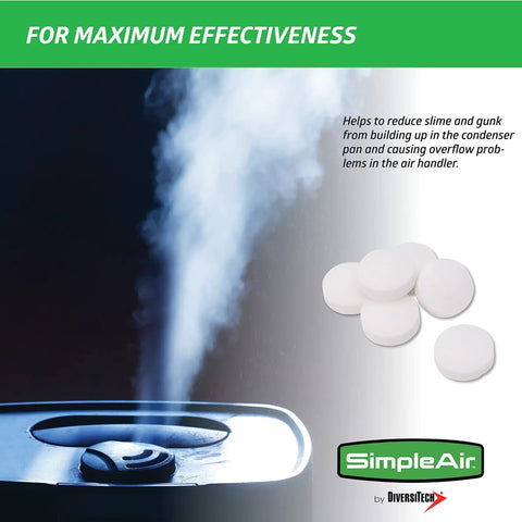 Drain Line Clean Flow Tabs For AC Units And HVAC Systems Dehumidifiers And Condensate Lines Keep Drain Lines Clear And Free Flowing No Clog Easy Maintenance Six Count Pack next to humidifier steam.