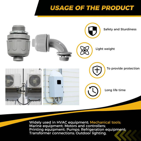 One Half Inch Liquid Tight PVC Conduit Fittings Kit With Twenty Pack Straight And 90 Degree Non Metallic Nylon 6 Connectors UL Listed