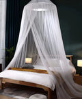 Ultra Fine Dome Mosquito Net Bed Canopy For Kids And Adults Ceiling Mounted White Princess Style Net Tent over bed in bedroom