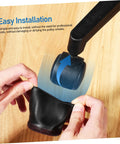 Person installing Ten Pack Caster Cups For Rolling Furniture Nonslip Floor Protectors TPE Wheel Stoppers on wooden floor.