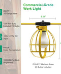 200 Foot Construction String Lights With 20 Bulbs And 20 Medium Base Sockets, 200W Work Lights Deliver 21000 Lumens, Linkable