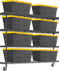 Beefy 60 Inch Wire Shelving With Wheels Heavy Duty Garage Shelving Rack On Casters Adjustable Wire Shelves With Liners Fits 27 Gallon Totes Ideal For Commercial And Warehouse Storage, black wire rack with yellow-lid totes
