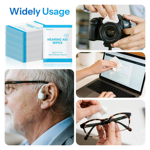 Hearing aid cleaning wipes, alcohol-free towelettes, individually wrapped for hearing aids and electronic devices