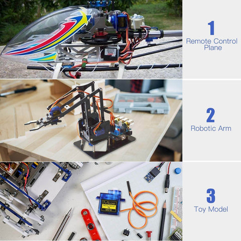 9G Micro Servo Motor SG90 Metal Gear For Arduino And DIY Projects in RC Plane, Robotic Arm, and Toy Model.