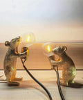 Kid Friendly Gold Finish Cute Mouse Desk Lamp With E12 LED Bulb Included, mini resin nightstand light with cozy glow, two lamps