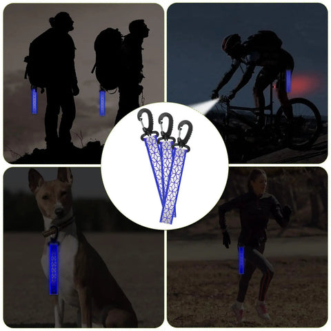 Six Pack Blue Reflective Straps For Backpacks And Gear With Glow In The Dark Visibility For Night Running Cycling Hiking