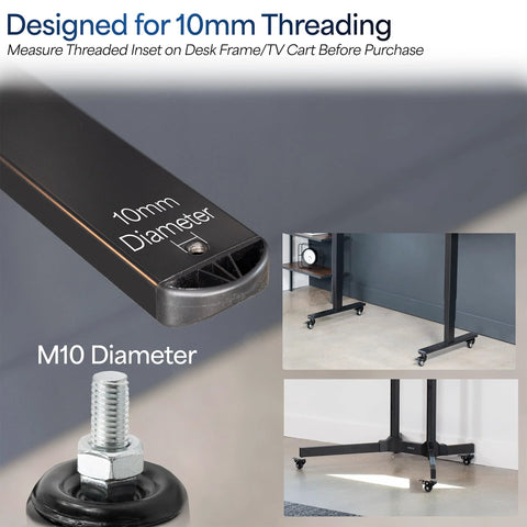 VIVO 2-inch M10 threaded locking caster with brake; black stem, all-floor wheels, 4-pack, close-up view.