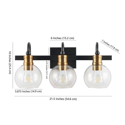 21.5 Inch Black And Brass Gold Vintage Wall Sconce With Clear Glass Globe Shade Sleek Industrial Arched LED Vanity Light