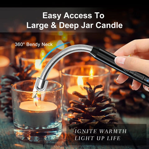 Using Two Pack Plasma Arc Electric Candle Lighters Windproof Rechargeable USB 10 Inch Flexible Gooseneck for deep jar candle