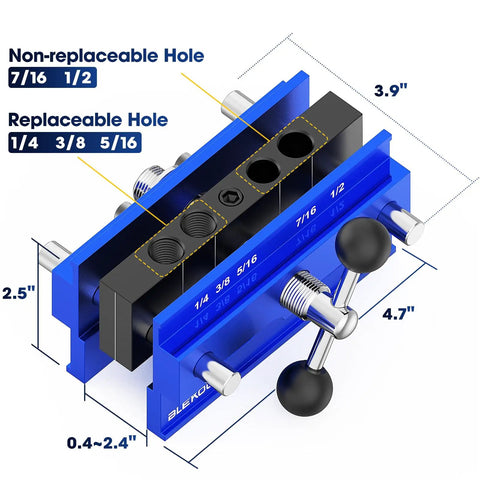 Upgrade Pro Grade Self Centering Doweling Jig Kit with adjustable width, six drill guide bushings, blue for precise woodworking.