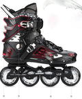 Side view of black Carbon Fiber Inline Roller Skates for Adults and Teens with safety ratchet buckle and laces, single row