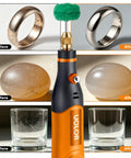 All In One Cordless Polishing Kit with 145 Piece Set polishing jewelry, stones, and glass showing before and after results