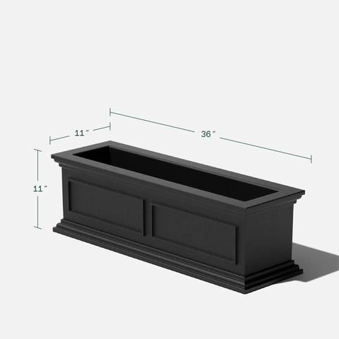 Brixton Window Box Plastic Planter For Outdoors, Large Rectangular Planter For Balcony And Windowsill, Crack Resistant, black,