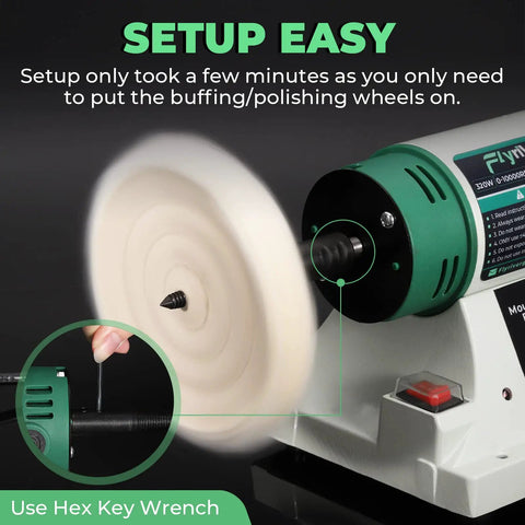 Your Go To Portable Bench Buffing Polisher With Adjustable Speed 110V Kit setup with cotton wheel installation