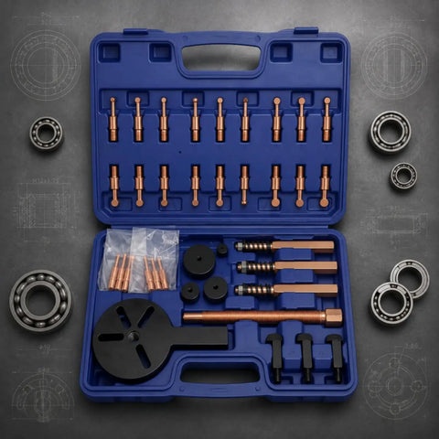 Heavy Duty Bearing Puller Kit With Blue Storage Case For Home Mechanics And Farm Machinery Service High Hardness Steel Removal Set Versatile Precision Tools For All Purpose Garage Work And Weekend Warrior Grind Workshop Essentials, open case with parts