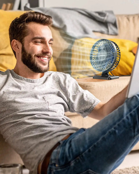 USB Desk Fan Personal Portable Cooler Tiny Yet Mighty With 3 Speeds Quiet Under 50dB Tabletop Fan Blue on desk