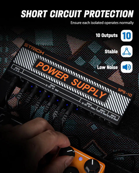 Guitar Pedal Power Supply With 10 Independent DC Outputs For 9V 12V And 18V Effects 100mA And 500mA Per Output Short Circuit Protection