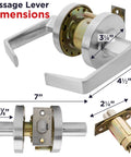 Heavy Duty Commercial Door Handle Non Locking Passage Function For Meeting Rooms And Kitchens Grade 2 Nickel Finish ADA Compliant UL Listed ANSI A1562 400000 Cycles Anti Sag Technology with dimensions marked