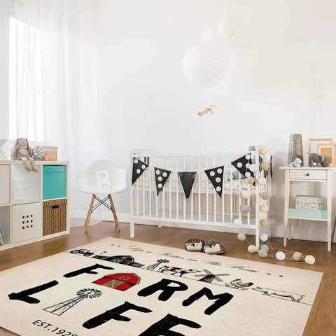 Farmhouse Living Room Rug 2.7 x 5 Feet Non Slip Machine Washable Floor Mat For Indoor Bedroom Nursery Kids Room Doormat Decor Cozy Vibe