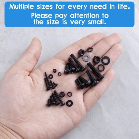 Hand holding Metric Screw And Bolt Kit With Washers 2000Pcs M2 M3 M4 M5 4 mm To 20 mm Lengths Nuts Lock Washers Grade 10.9 Alloy Steel