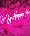 Pink LED Neon Light Sign My Happy Place Two Panel Wall Decor For Home Bar Bedroom Living Room Kid Room Wedding Gift 12V