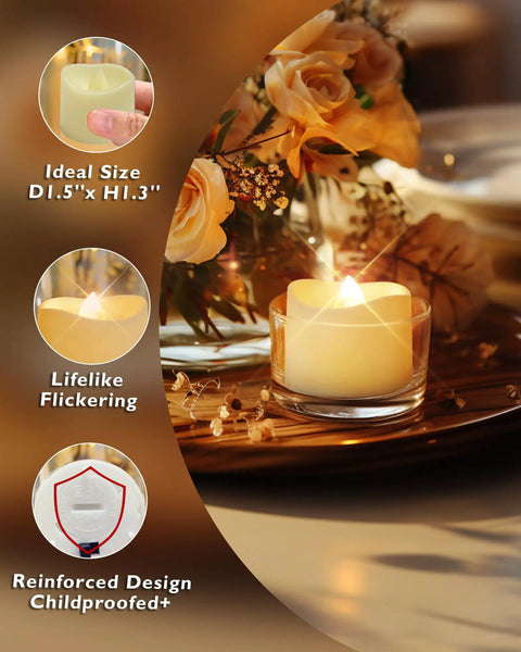24 Pack Flameless LED Tea Lights Candles Battery Operated With Realistic Flicker Warm Glow For Votive Centerpieces Wedding Decor