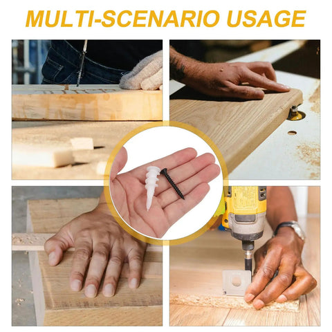 Heavy Duty Expansion Screws And White Plastic Wall Anchors Kit For Drywall And Concrete, 100 Sets, shown with screws and anchors in hand