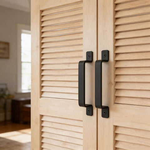 Four Pack Sliding Barn Door Handles Built To Last Heavy Duty Black Gate Pull Handles 7.3 Inch Long With 16 Cm Hole Center For Interior Outdoor Wood Fences Sheds Closets Wardrobes And Drawer Doors on wooden closet door