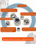 Premium 304 Stainless Steel Metric Nylon Insert Lock Nuts 60 Piece Assortment Kit M5 M6 M8 M10 M12 Sizes with blue nylon insert details.