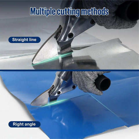 VlOXO metal sheet cutter drill attachment with 360° pivoting handle and laser guide for straight or curved cuts