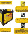 Hella Heavy Duty Automatic Rebar Bender 220V Electric Steel Bar Bending Machine featuring knockout, view of motor and control panel.