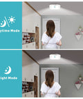 Woman under Cordless Rechargeable Motion Sensor Ceiling Light With USB Cable 220 Lumens 6000K Daylight LED in day and night mode