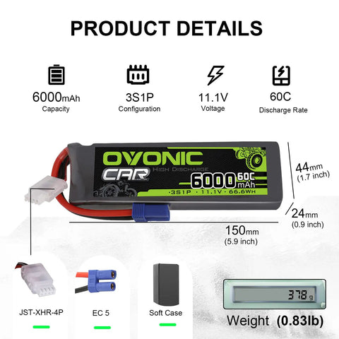 3S 6000mAh 11.1V LiPo Battery With EC5 Connector For RC Helicopter Plane Quad Copter Boat Car Truck 60C Discharge