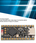 Nice Nano V2 Bluetooth Five Point Oh Charging Management Development Board For Lithium Batteries Dope Low Power Microcontroller Board For Wearables And DIY Projects With ARM Cortex M4F shown with chip layout and components.