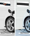 Comparison of Tough EV Charger Cable Guard Sleeve with Quick Hook and Loop Wrap protecting cable from damage.