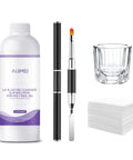Polygel Nail Slip Solution Kit 120ml For Polygel Builder Nails Hard Gel Cleanser With Dual End Brush, Glass Mixing Cup, Lint Free Wipes, And Nail Art Tool For Smooth, Even Application. 120ml bottle with brush, glass cup, and wipes