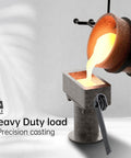 Molten metal pouring into a mold, labeled 'Heavy Duty Load Precision Casting', with a capacity symbol of 120 lbs.