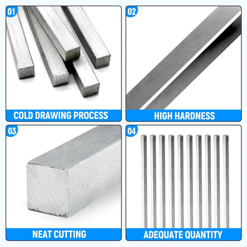 Four Pack One Quarter Inch Square Steel Key Stock Twelve Inch Length Cold Drawn Stainless Steel Bars Precision Key Stock