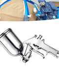 High Output Pneumatic Paint Sprayer Featuring 400 Ml Top Cup Air Spray Gun close-up view showing metal body and spray cup for auto detailing.