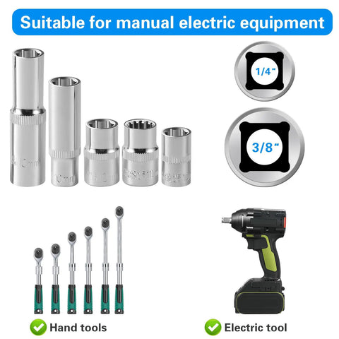 10mm Impact Socket Set With 1/4 And 3/8 Inch Drives, Includes 6-Point And 12-Point Deep And Shallow Sockets, Mirror Chrome Finish