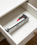 10 Inch Soft Close Drawer Slides With Hidden Undermount Design inside open drawer, full extension steel rails visible