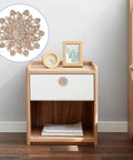 Four Piece Flower Shape Cabinet Knob Set In Rose Gold With Crystal Glass Pull Handles For Cabinets, Drawers, Dressers, Wardrobes, Closets And Other Furniture With Screws That Look Ultra Cool, installed on a wooden nightstand drawer