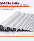 Different sizes of aluminum tubing ranging from 6.5mm to 50mm, showcasing options for 6061 Aluminum Tubing 1-1/2 Inch Outer Diameter 1-1/4 Inch Inner Diameter 13 Inch Length Seamless Round Tube 3mm Wall Built To Last Rugged For Industrial DIY Projects Furnishings And Decor.
