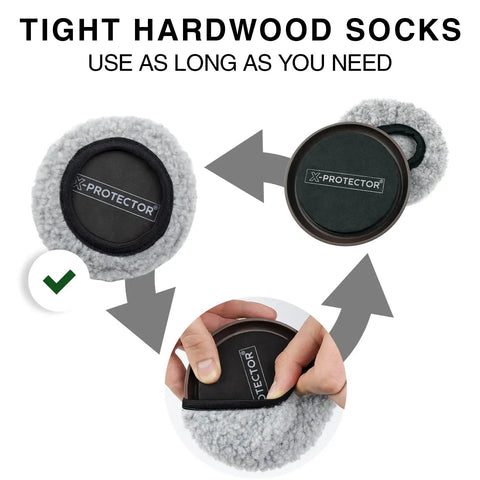 Tight hardwood socks for furniture sliders, featuring removable gray protective cap for easy movement.
