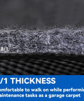Close-up of Triple Layer Garage Floor Mat with Waterproof Barrier and Non Slip Backing showing 8/1 thickness detail.