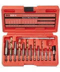 REBRA 14-piece screw extractor and left-hand cobalt drill bit set in a red plastic case