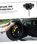 Person securing spare tire using Spare Tire Bolt Adapter And Retainer Clamp For Secure Mounting No Hassle Install And Versatile Fit