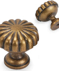 10 Pack Antique Brass Kitchen Cabinet Knobs Set With Retro Drawer Hardware Aged Bronze Zinc Alloy Handles, ornate design shown